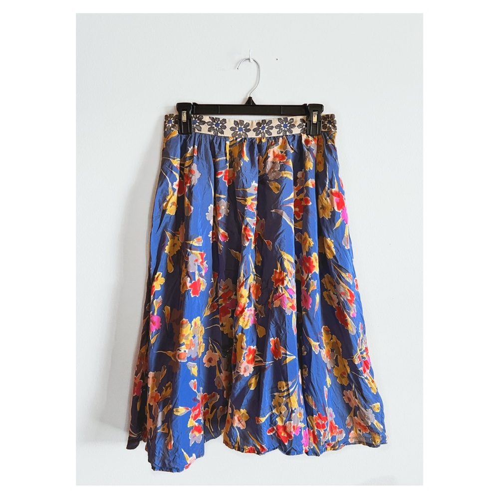 ❌SOLD❌Blue Abstract Floral A-line Skirt